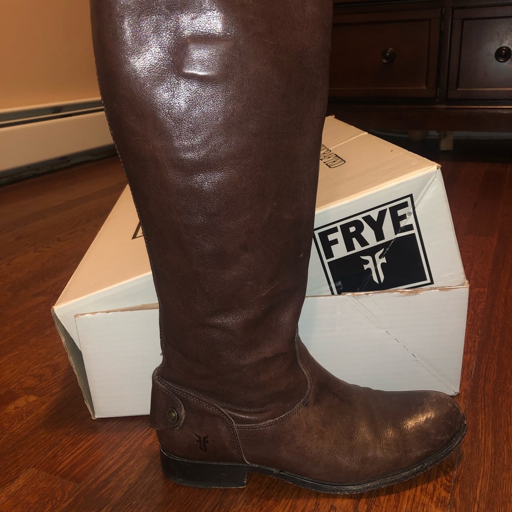 Frye Melissa Button Back ZIP Brown Tall Boots